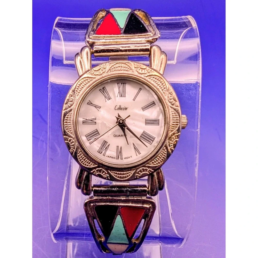 Vintage Collezio Ladies Watch w/Multi Color Enamel Band & MOP Dial - New Battery